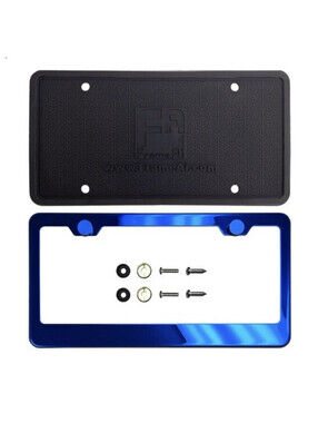 Blue Chrome Stainless Steel License Plate Frame Silicone Cover Universal NEW